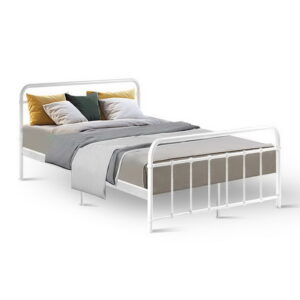 Artiss Bed Frame Metal Bed Frame Leo - Double (White) - Image 7