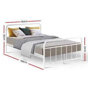 Artiss Bed Frame Metal Bed Frame Leo - Double (White) - Image 2