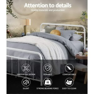 Artiss Bed Frame Metal Bed Frame Leo - Double (White) - Image 4