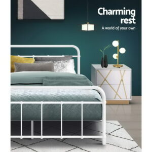 Artiss Bed Frame Metal Bed Frame Leo - Double (White) - Image 5