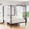 Artiss Pochy metal bed frame double size black four poster canopy design