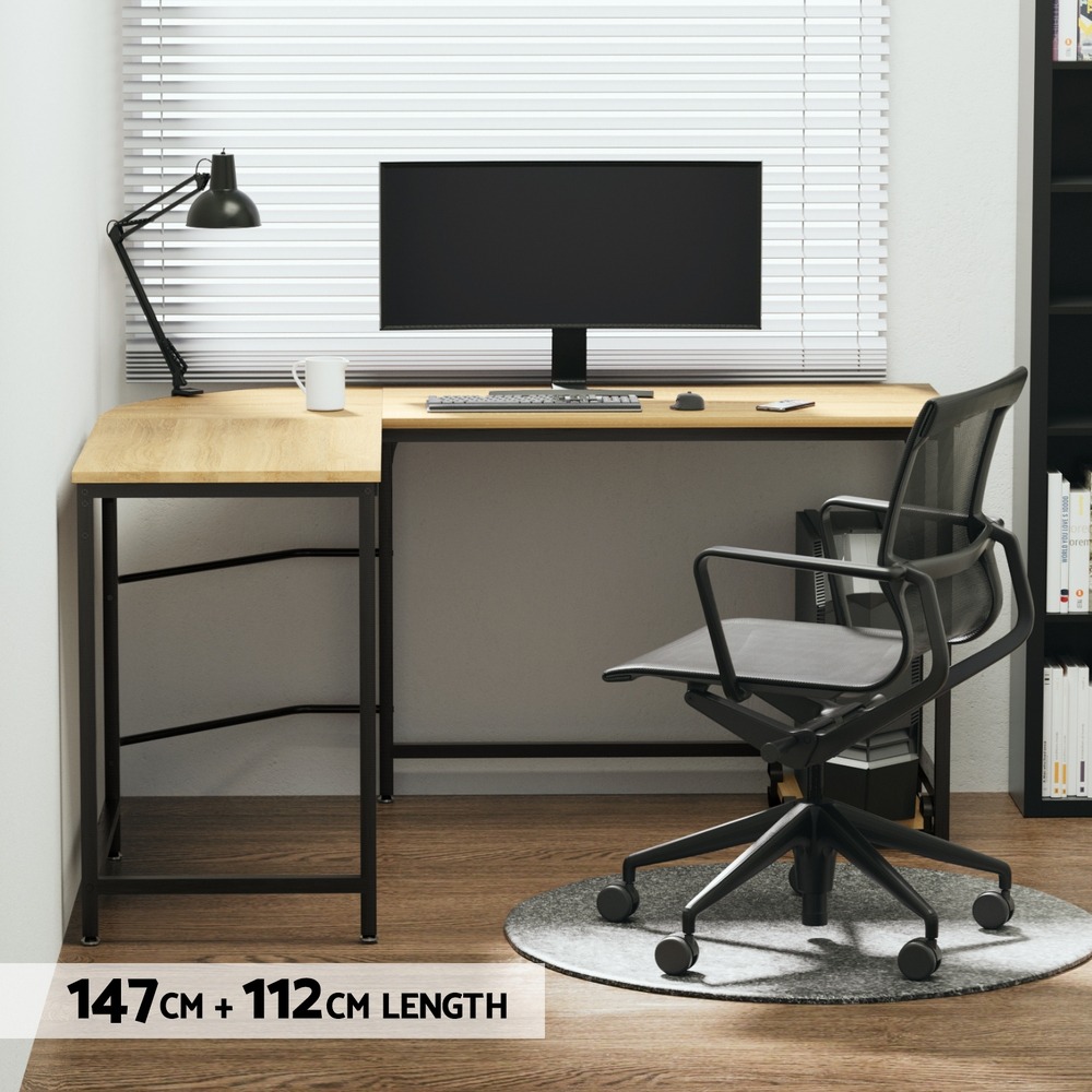 Artiss L-Shape Computer Desk With Cpu Stand Oak 147Cm – Auz Sales Online Styled Artiss Oak Corner Computer Desk With Dual Monitors And Office Decor