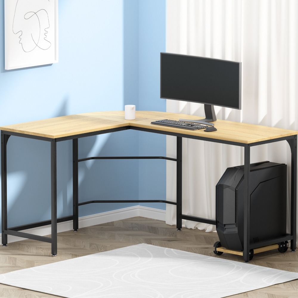 Artiss L-Shape Computer Desk With Cpu Stand Oak 147Cm – Auz Sales Online Artiss L-Shape Computer Desk In Oak Wood Finish With Black Steel Frame