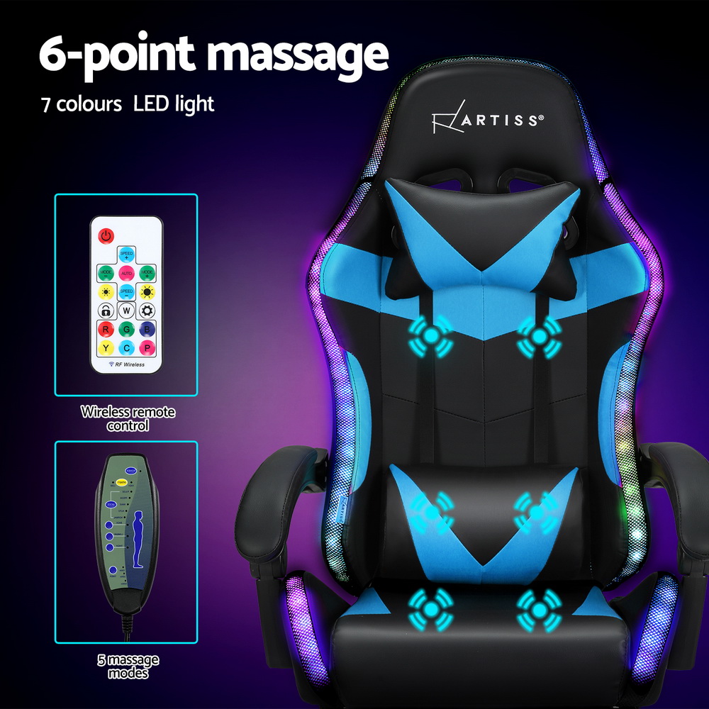 Artiss 6-Point Massage Gaming Chair With Led Footrest – Auz Sales Online Massage Gaming Chair