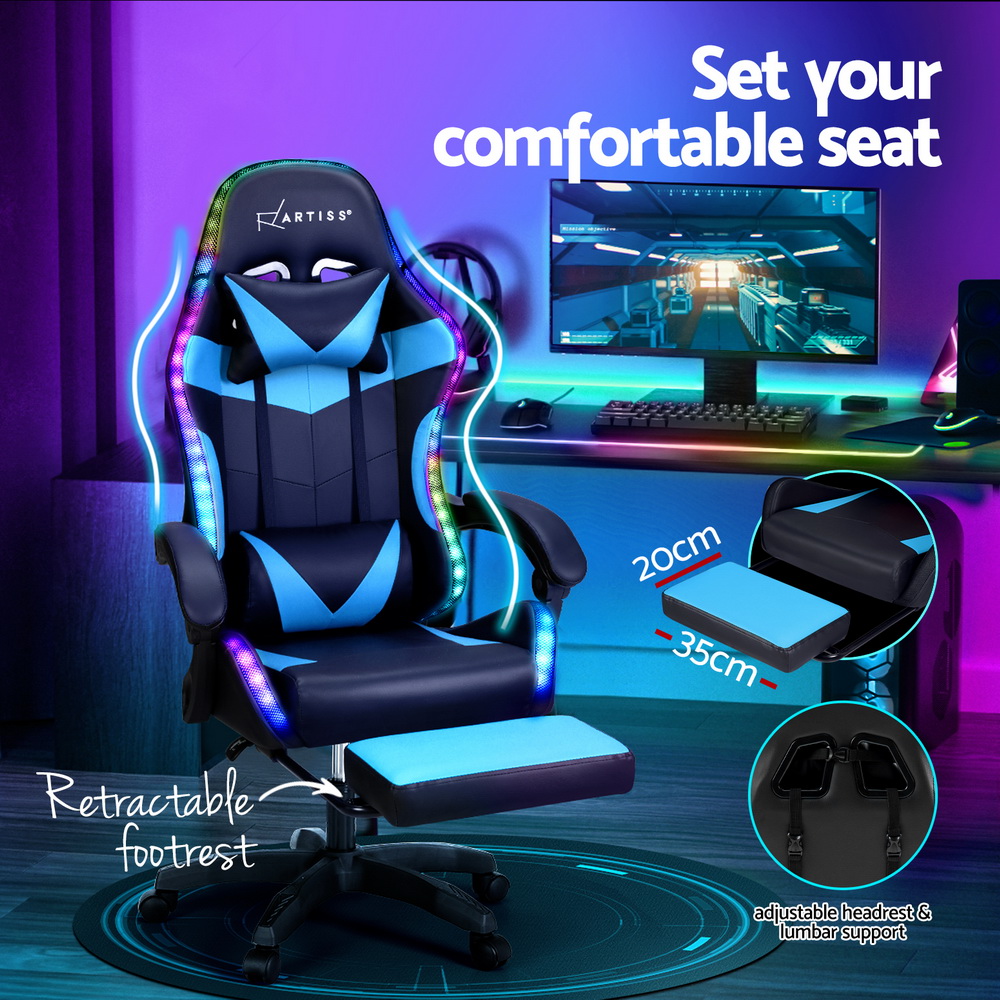 Artiss 6-Point Massage Gaming Chair With Led Footrest – Auz Sales Online Massage Gaming Chair