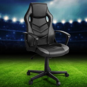 Artiss Grey Gaming Office Chair front view with racing seat design