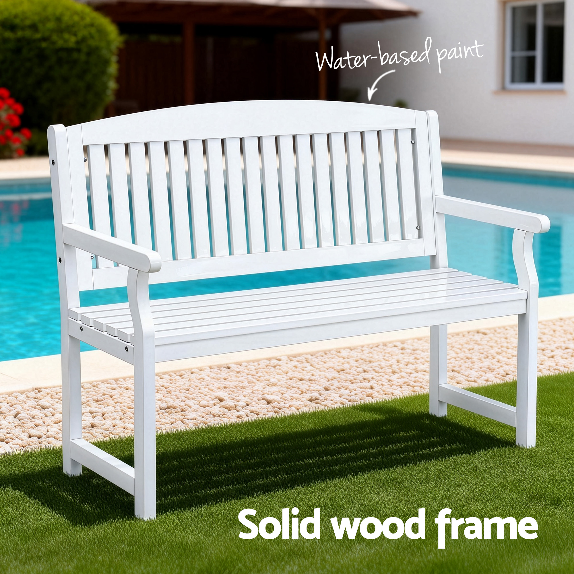 Gardeon Outdoor Wooden Garden Bench 2-Seater White – Auz Sales Online Outdoor Garden Bench
