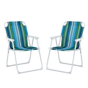 Gardeon set of 2 blue and white folding camping chairs in open position