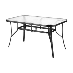 Gardeon 140cm outdoor dining table with black steel frame and glass top