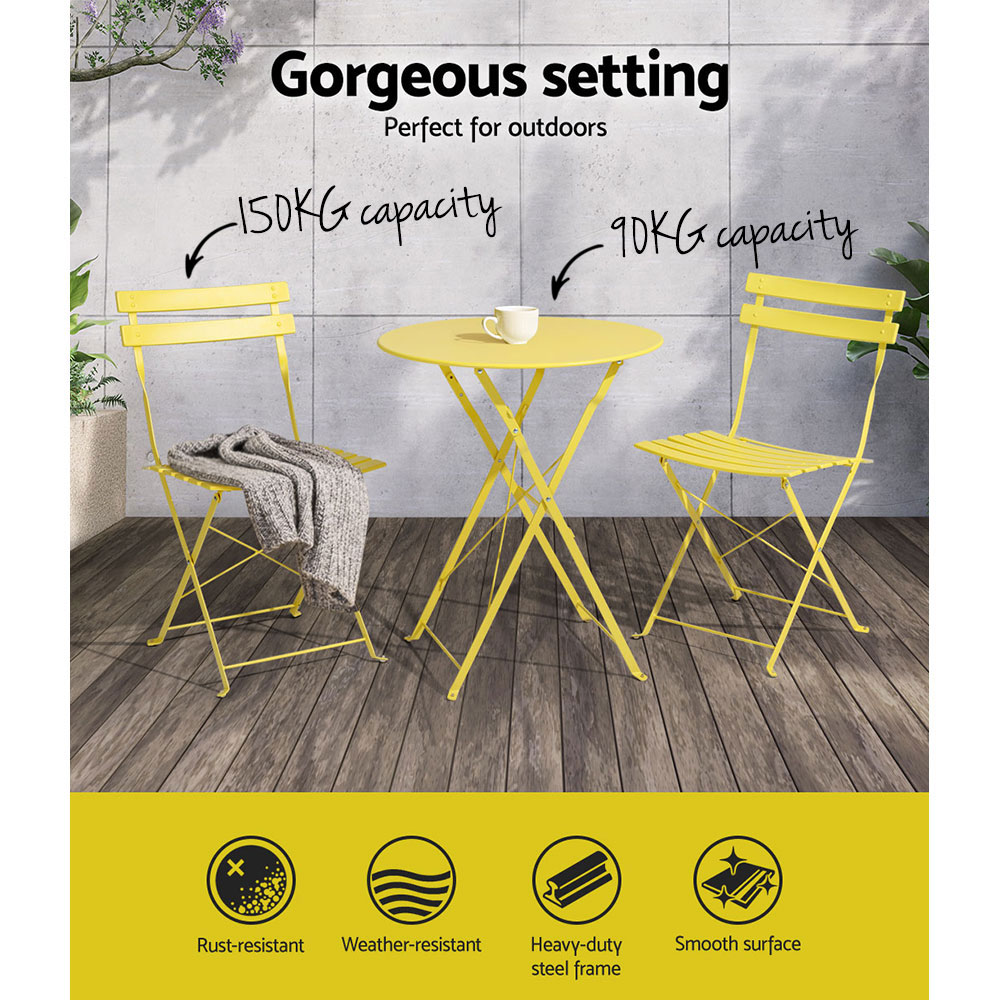 Gardeon 3Pc Outdoor Bistro Set - Steel, Yellow – Auz Sales Online Outdoor Bistro Set
