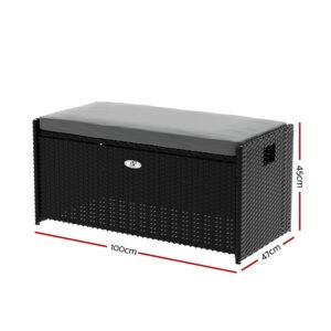 Gardeon Outdoor Storage Bench Wicker Box Black – Auz Sales Online Gardeon Outdoor Storage Bench Wicker Box Black - Image 2