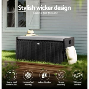 Gardeon Outdoor Storage Bench Wicker Box Black – Auz Sales Online Gardeon Outdoor Storage Bench Wicker Box Black - Image 5