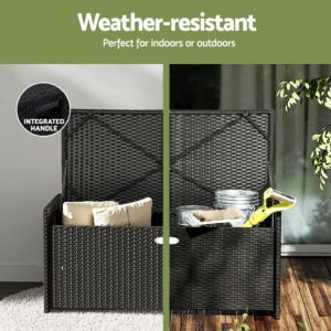 Gardeon Outdoor Storage Bench Wicker Box Black – Auz Sales Online Gardeon Outdoor Storage Bench Wicker Box Black - Image 6