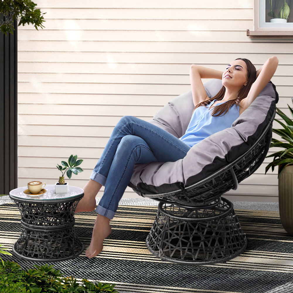 Gardeon Papasan Chair &Amp; Table Set – Black Wicker – Auz Sales Online Papasan Chair Set