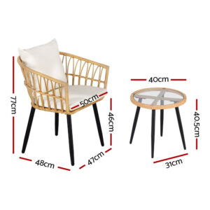 Gardeon 3Pc Outdoor Bistro Set | Natural Wicker – Auz Sales Online Outdoor Bistro Set