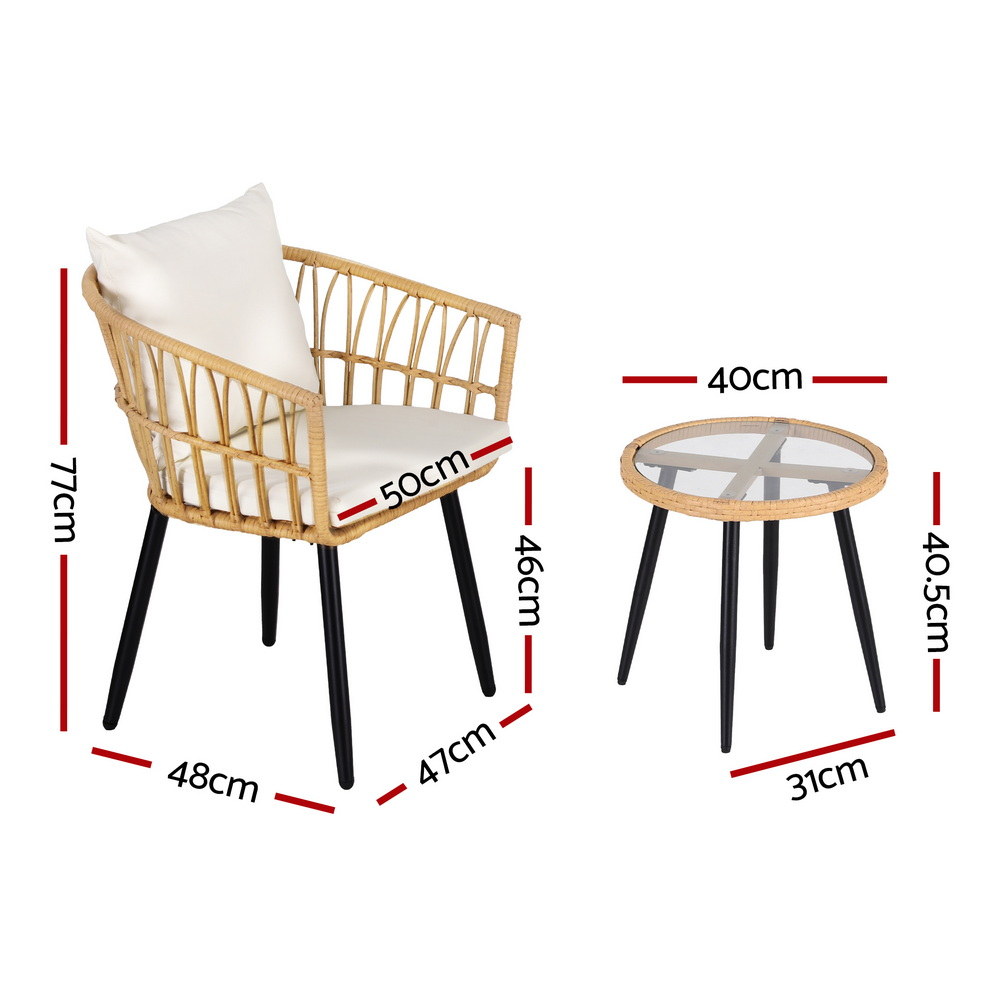 Gardeon 3Pc Outdoor Bistro Set | Natural Wicker – Auz Sales Online Outdoor Bistro Set