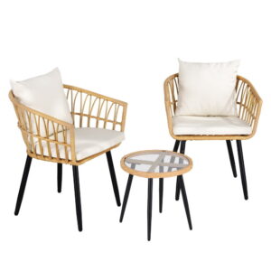 Gardeon 3Pc Outdoor Bistro Set | Natural Wicker – Auz Sales Online Outdoor Bistro Set