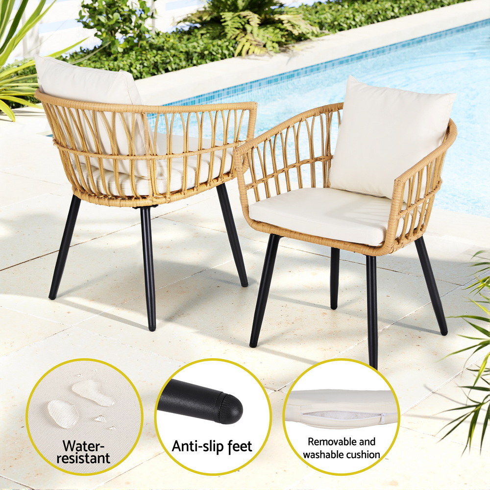 Gardeon 3Pc Outdoor Bistro Set | Natural Wicker – Auz Sales Online Outdoor Bistro Set