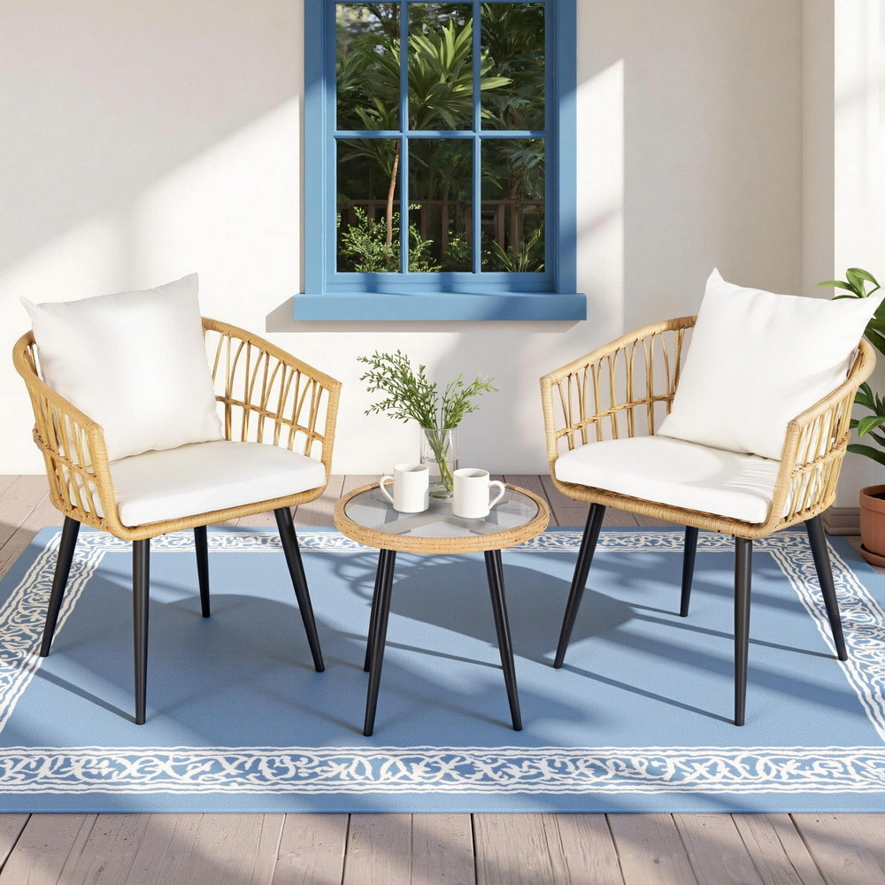 Gardeon 3Pc Outdoor Bistro Set | Natural Wicker – Auz Sales Online Outdoor Bistro Set