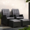 Gardeon 2Pc Wicker Recliner Sun Lounge Set - Black – Auz Sales Online Wicker Recliner Sun Lounge