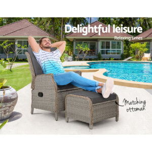 Gardeon Wicker Recliner Sun Lounge Chair Grey – Auz Sales Online Wicker Recliner Sun Lounge