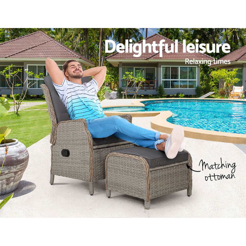 Gardeon Wicker Recliner Sun Lounge Chair Grey – Auz Sales Online Wicker Recliner Sun Lounge