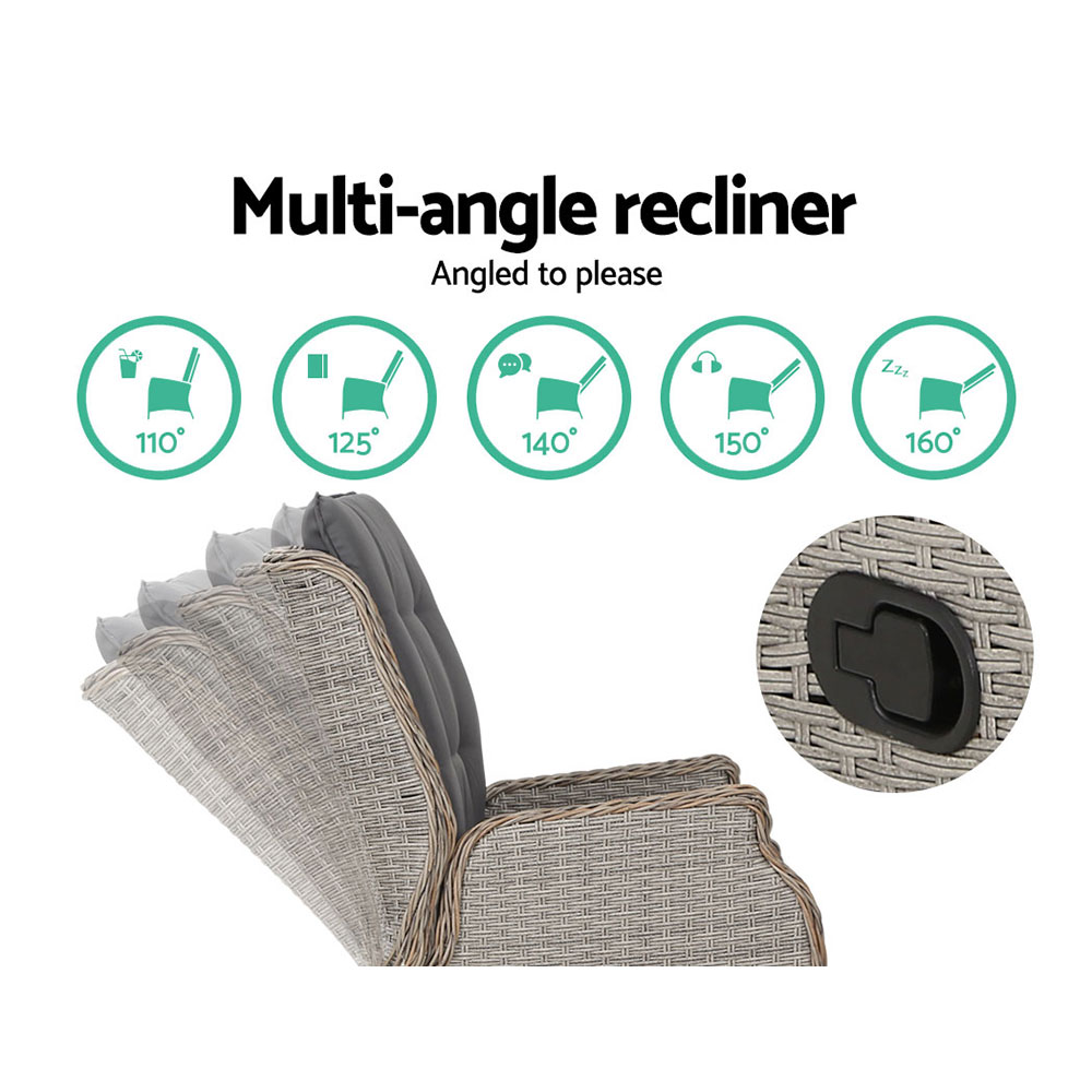 Gardeon Wicker Recliner Sun Lounge Chair Grey – Auz Sales Online Wicker Recliner Sun Lounge