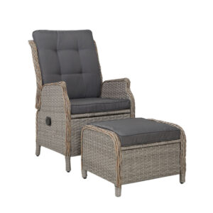 Gardeon Wicker Recliner Sun Lounge Chair Grey – Auz Sales Online Wicker Recliner Sun Lounge