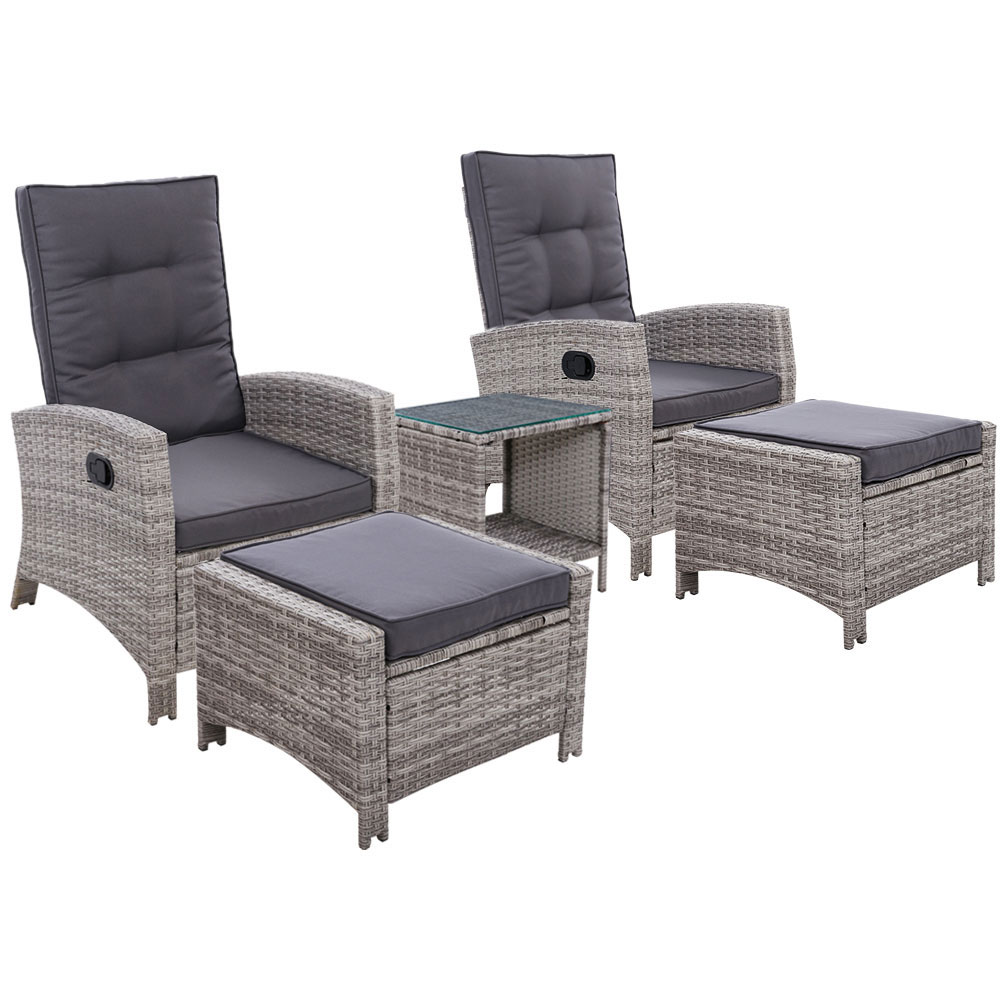 Gardeon 5Pc Wicker Recliner Set | Outdoor Lounge – Auz Sales Online Wicker Recliner Set