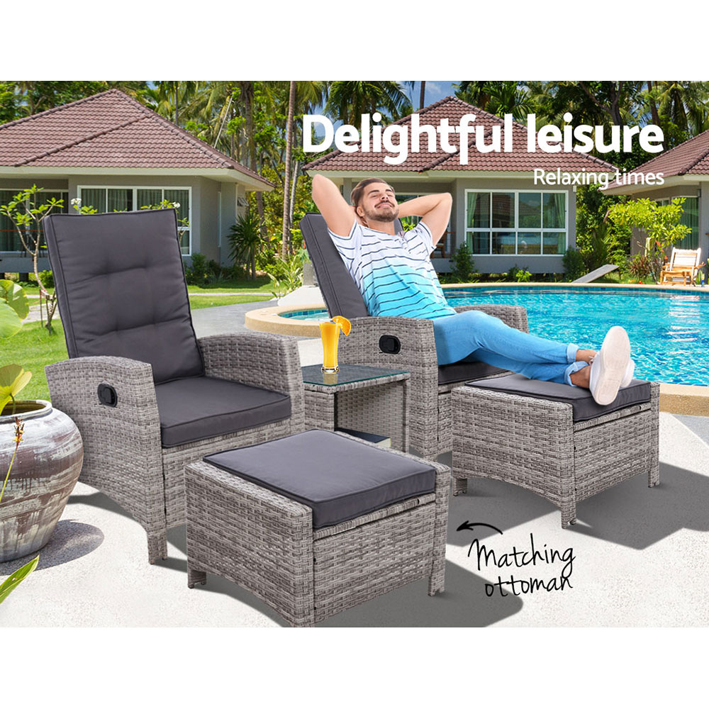 Gardeon 5Pc Wicker Recliner Set | Outdoor Lounge – Auz Sales Online Wicker Recliner Set