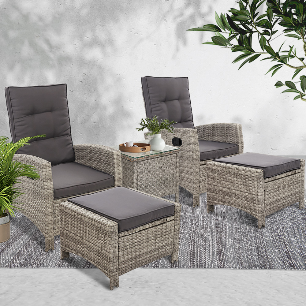 Gardeon 5Pc Wicker Recliner Set | Outdoor Lounge – Auz Sales Online Wicker Recliner Set
