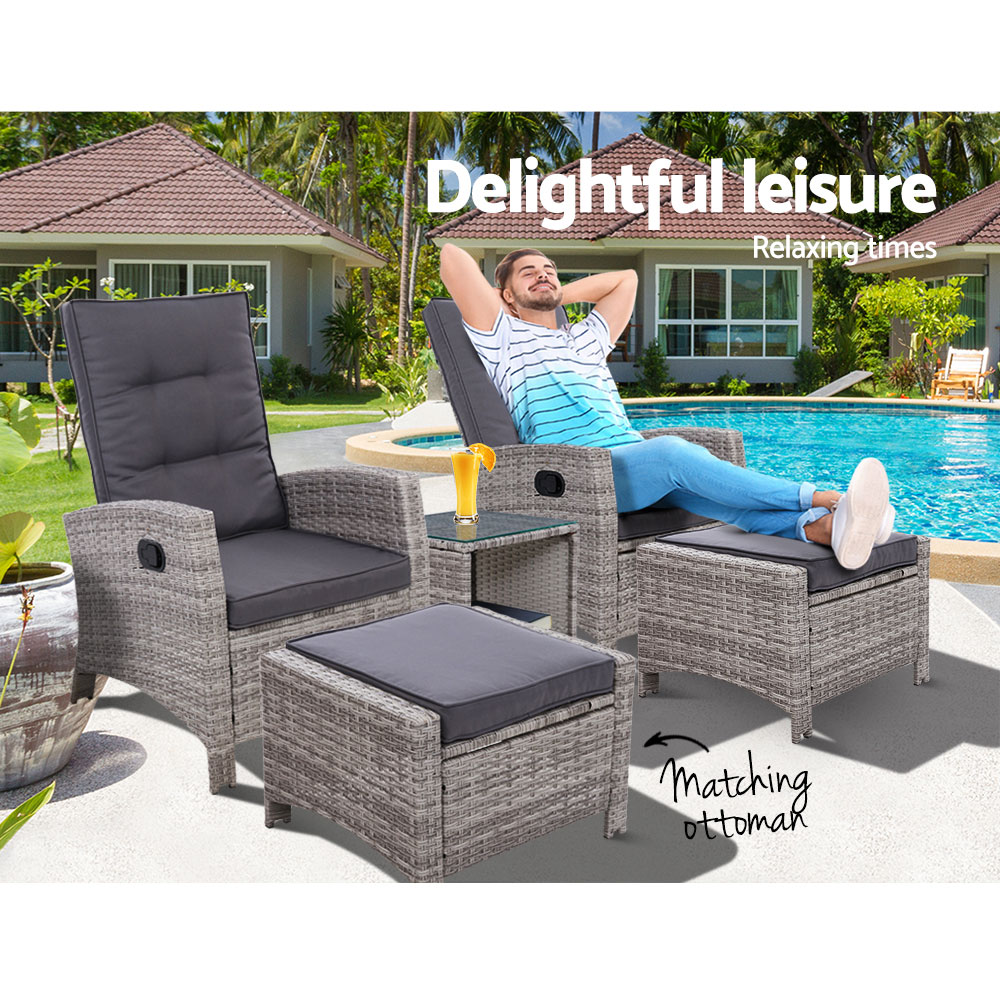 Gardeon 5Pc Wicker Recliner Set | Outdoor Lounge – Auz Sales Online Wicker Recliner Set