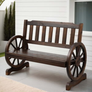 Gardeon wooden garden bench 2 seater wagon chair in brown burnt timber finish