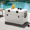 Gardeon 40L Outdoor Storage Box beige foldable camping bin at campsite