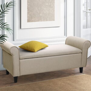 Artiss Storage Ottoman Blanket Box 125Cm Arm Linen Taupe