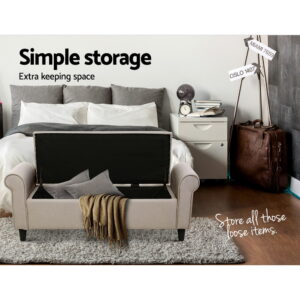 Artiss Storage Ottoman Blanket Box 125Cm Arm Linen Taupe