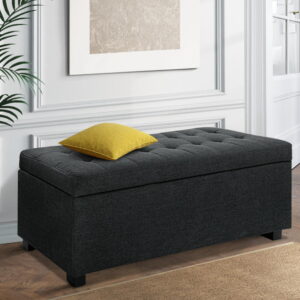 Artiss 97Cm Linen Storage Ottoman Blanket Box Charcoal - Image 8