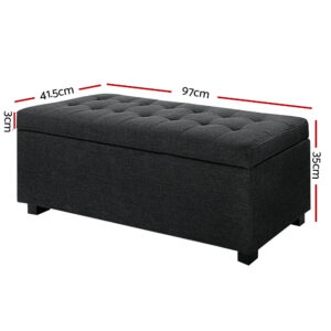 Artiss 97Cm Linen Storage Ottoman Blanket Box Charcoal - Image 2
