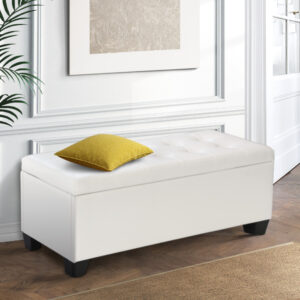 White Leather Storage Ottoman