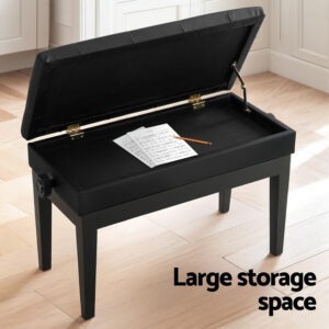 Alpha Piano Bench Stool Open Seat Revealing Hidden Storage Compartment
