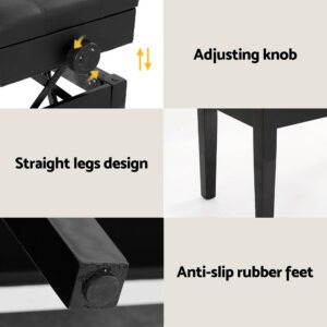 Alpha Piano Bench Stool Adjustable Height Keyboard Seat - Image 6