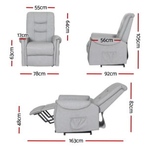 Artiss Lift Assist Recliner Chair Grey Pu Leather - Image 2