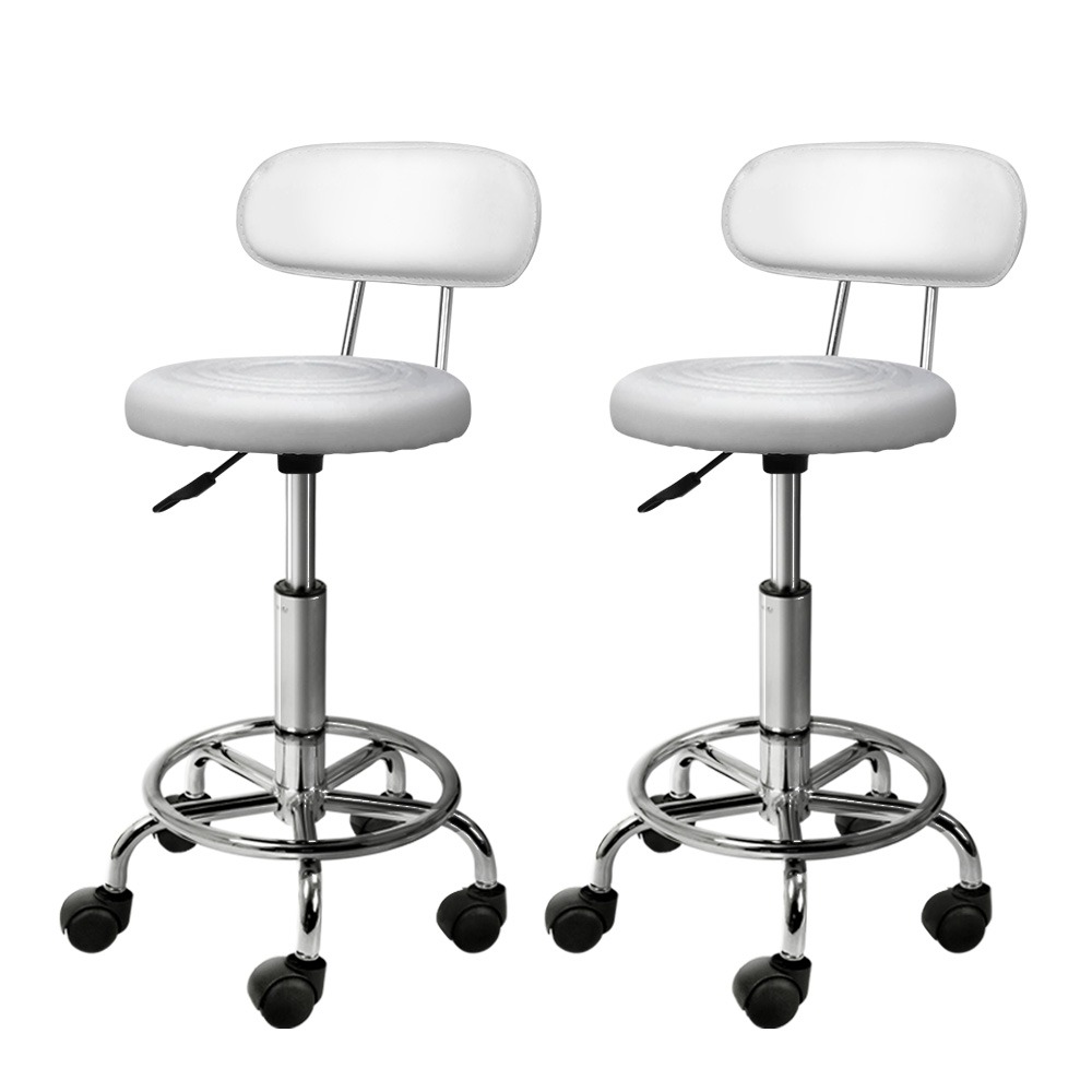 Artiss White Salon Stool Swivel Chair 2-Piece Set – Auz Sales Online Artiss 2X Salon Stool Swivel Chair Backrest White Two Piece Set