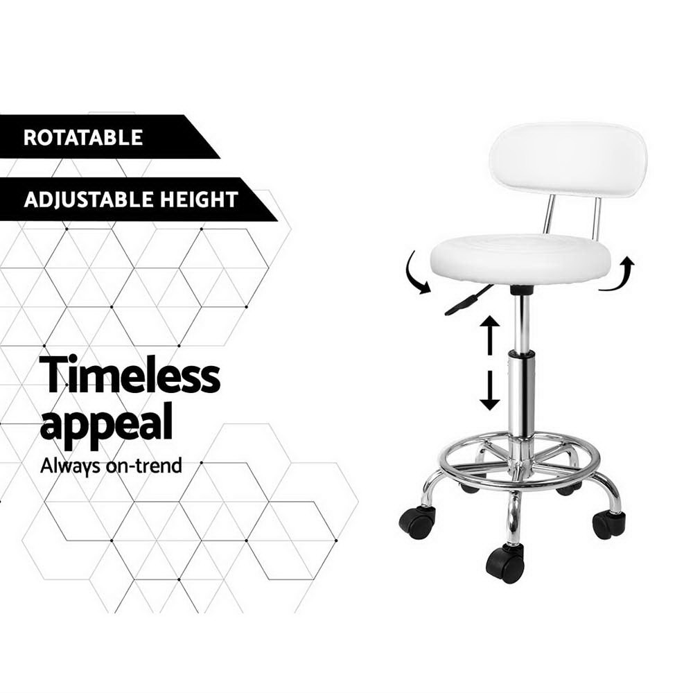 Artiss White Salon Stool Swivel Chair 2-Piece Set – Auz Sales Online Hand Adjusting The Gas Lift Lever Of A White Rolling Salon Stool