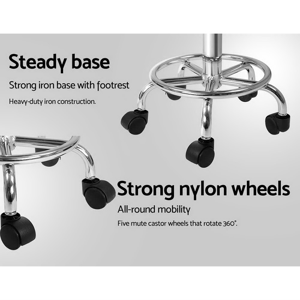 Artiss White Salon Stool Swivel Chair 2-Piece Set – Auz Sales Online Close Up Of Chrome Ring Footrest And Nylon Castor Wheels On A Salon Stool