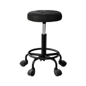 Artiss Salon Stool Round Swivel Chair Black With Chrome Steel Base And Castor Wheels.