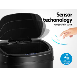 Devanti 68L Motion Sensor Bin Rubbish Automatic Black - Image 3