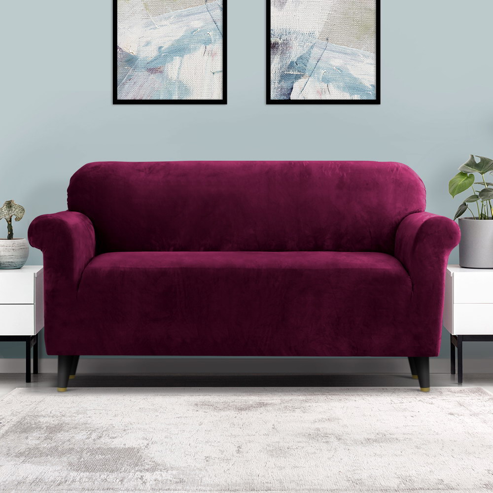 Artiss Ruby Red 3-Seater Velvet Sofa Cover – Auz Sales Online 3-Seater Velvet Sofa Cover