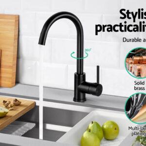 Cefito Kitchen Mixer Tap Mixer Round Sink Faucet Basin Laundry Black - Image 5