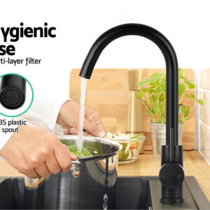 Cefito Kitchen Mixer Tap Mixer Round Sink Faucet Basin Laundry Black - Image 6